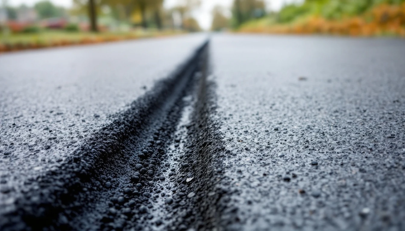 Narrow blacktop fissure sealed with a fresh sealant bead