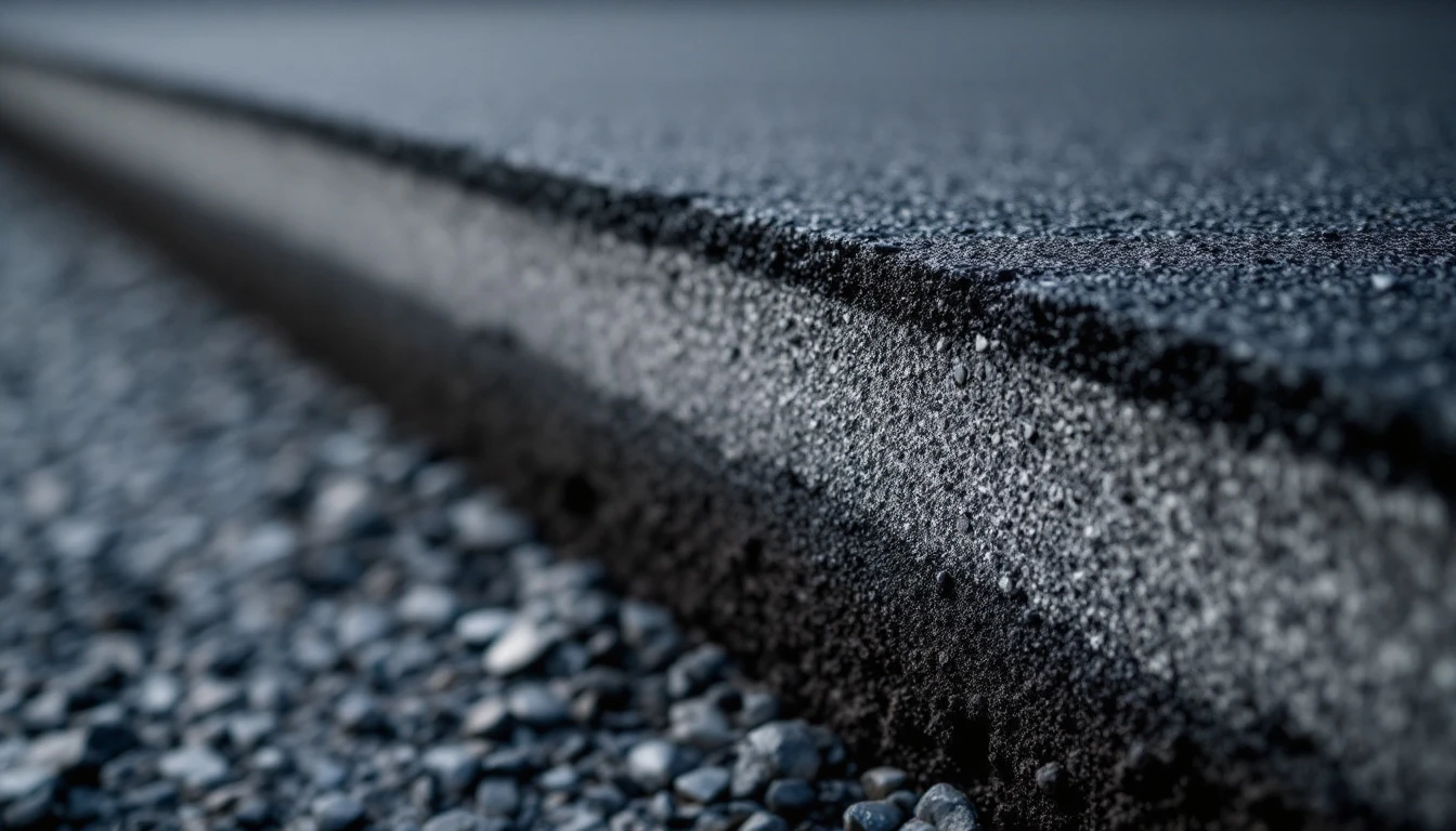 Low view of an asphalt edge showing compacted layer profile