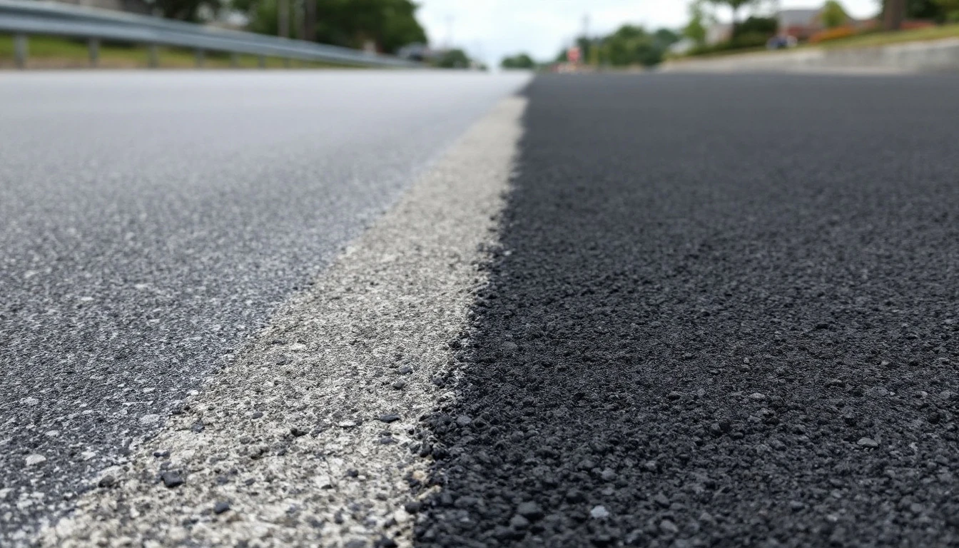 Fresh patch repair standing out on older asphalt pavement