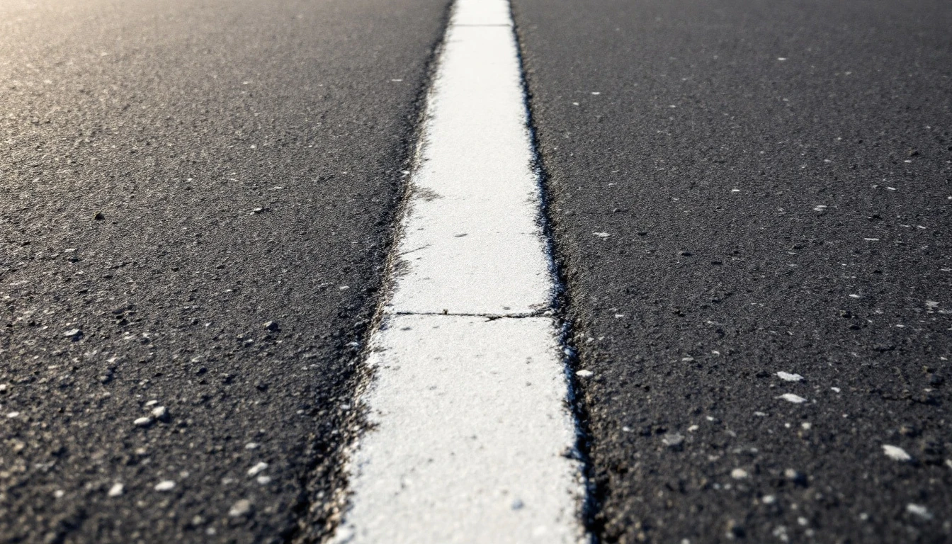 Dark asphalt meeting pale concrete along a joint at low angle