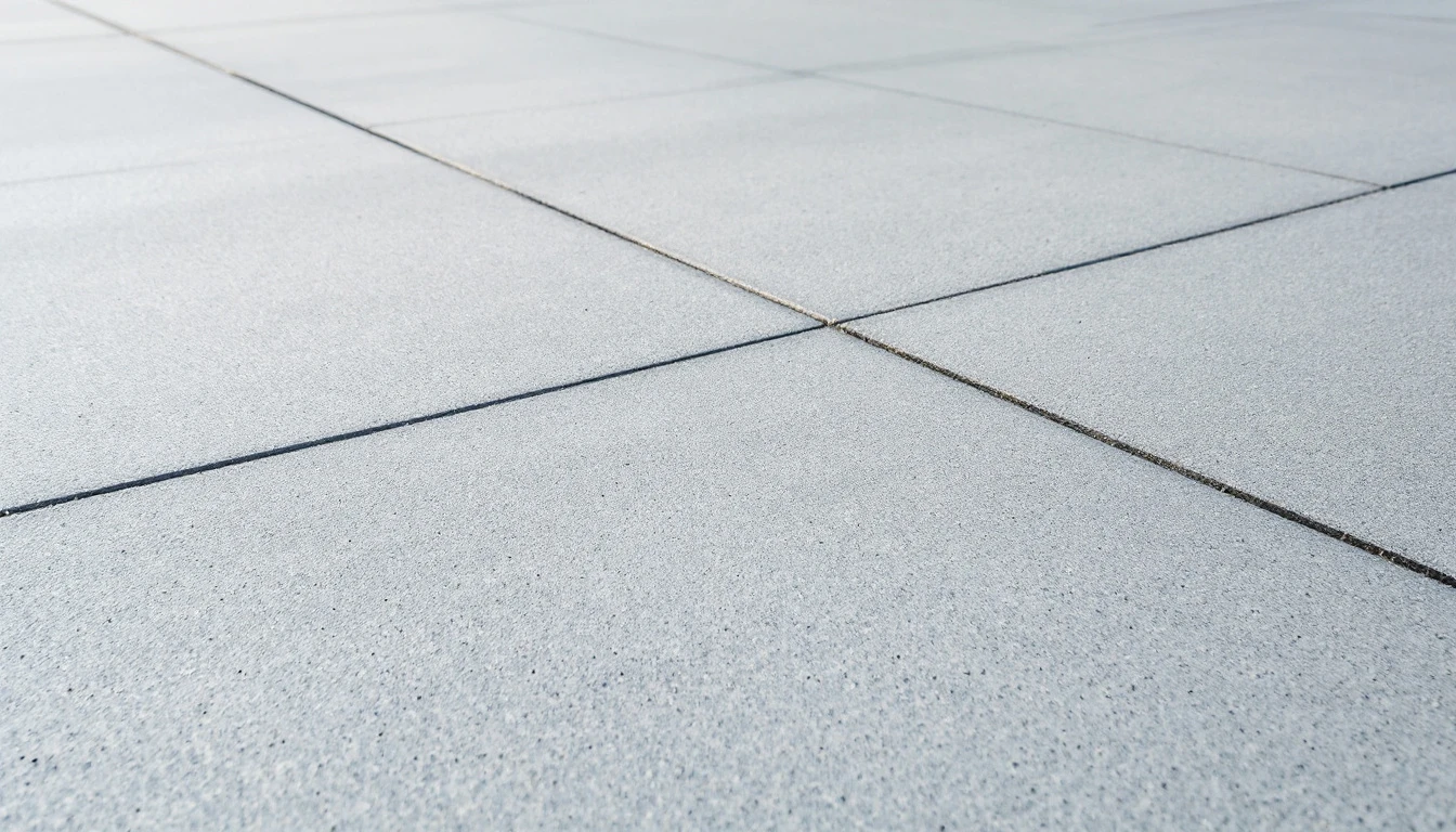 Fine broom lines across a freshly finished light gray concrete surface
