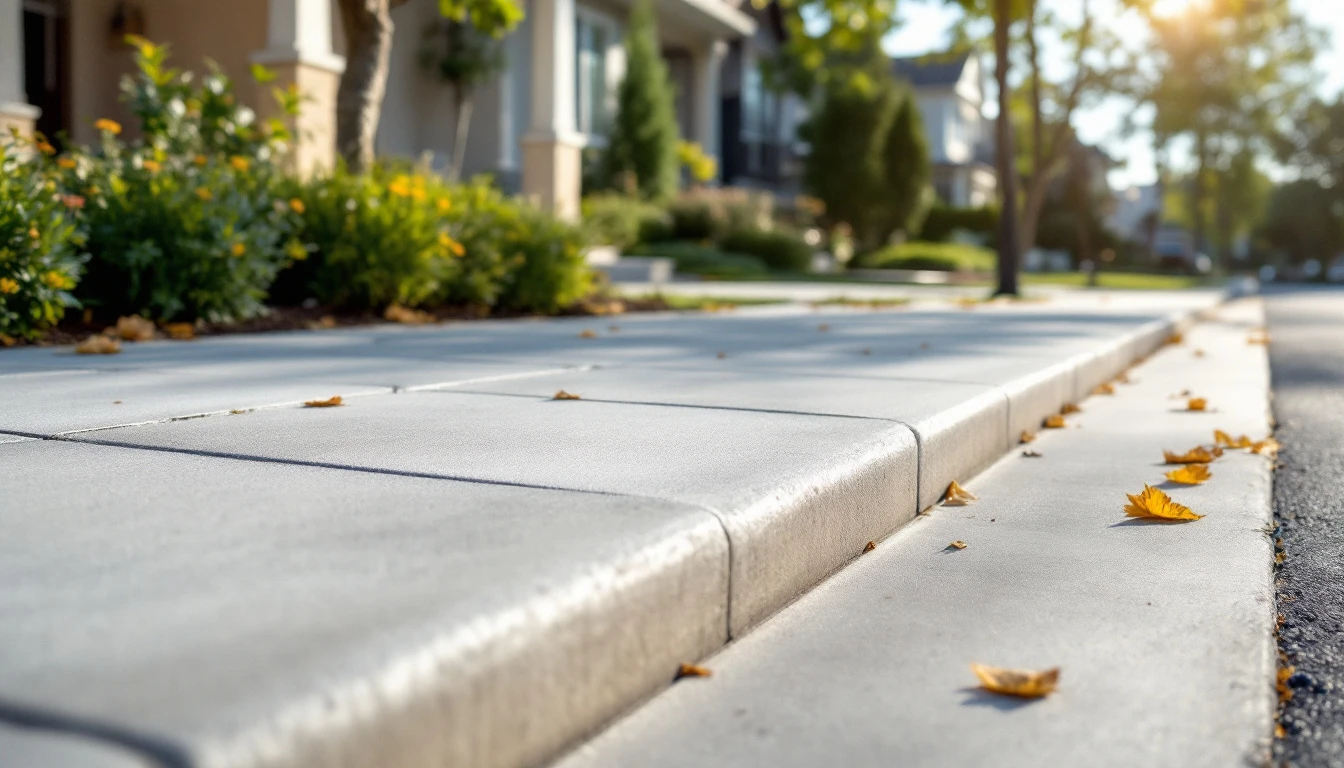 Broomed concrete apron sloping smoothly into the street gutter
