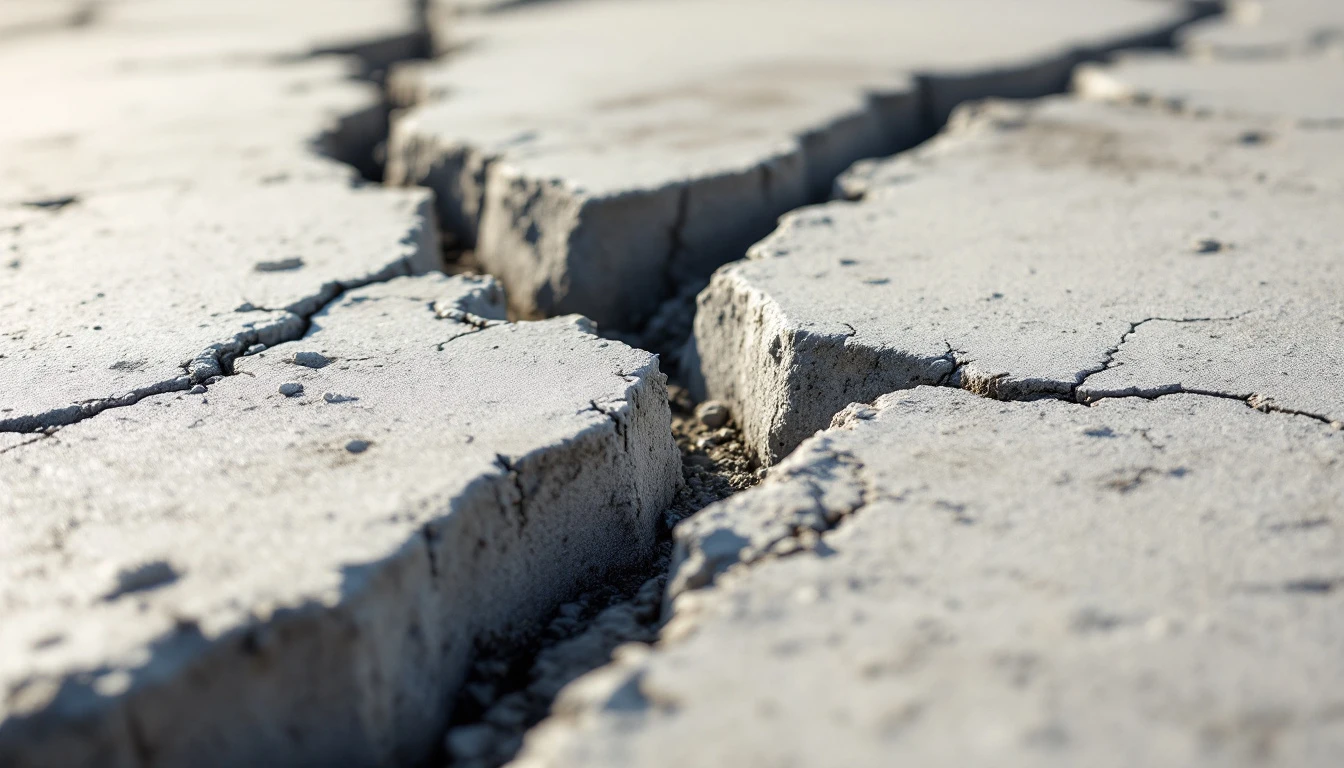 Heaved concrete slab lifted at a buckled uneven joint