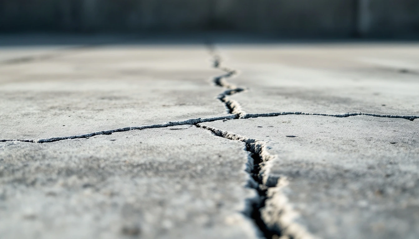 Chalk circle marking a hairline crack across a concrete driveway panel