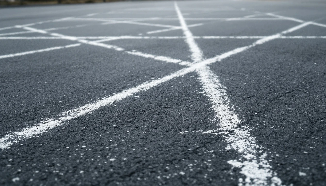 Chalk grid lines marked across weathered asphalt before scanning begins