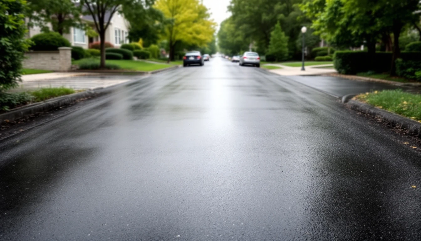 Unobstructed view from a driveway apron down a quiet street