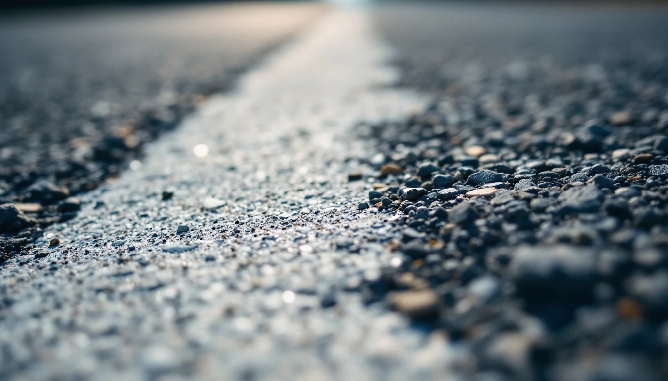 Tight closeup of stones and binder in an asphalt surface