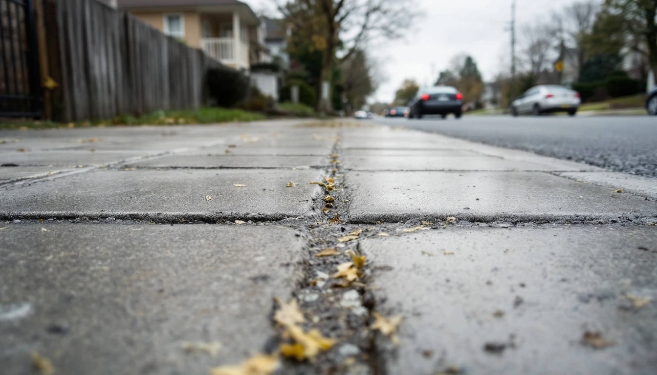 Plain concrete drive running alongside a quiet paved street