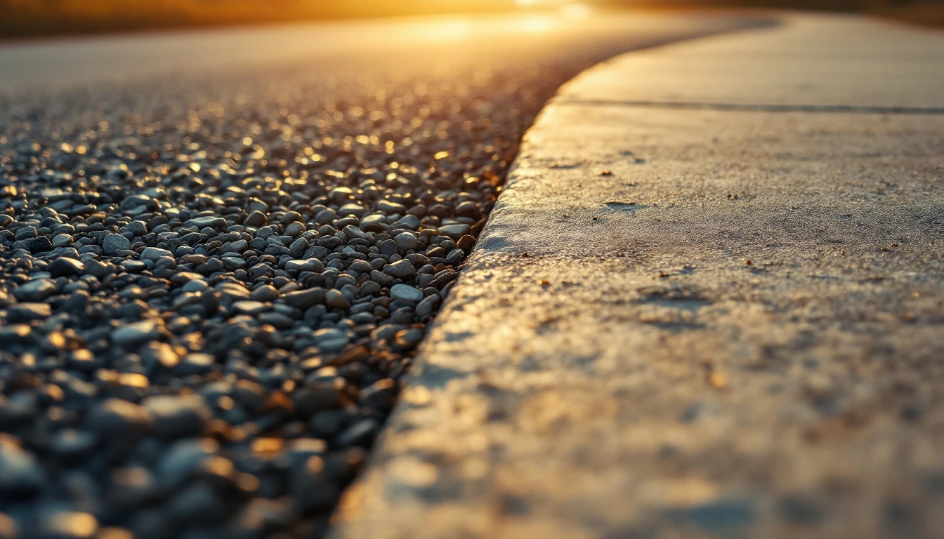 Edge where a concrete drive meets a gravel lane