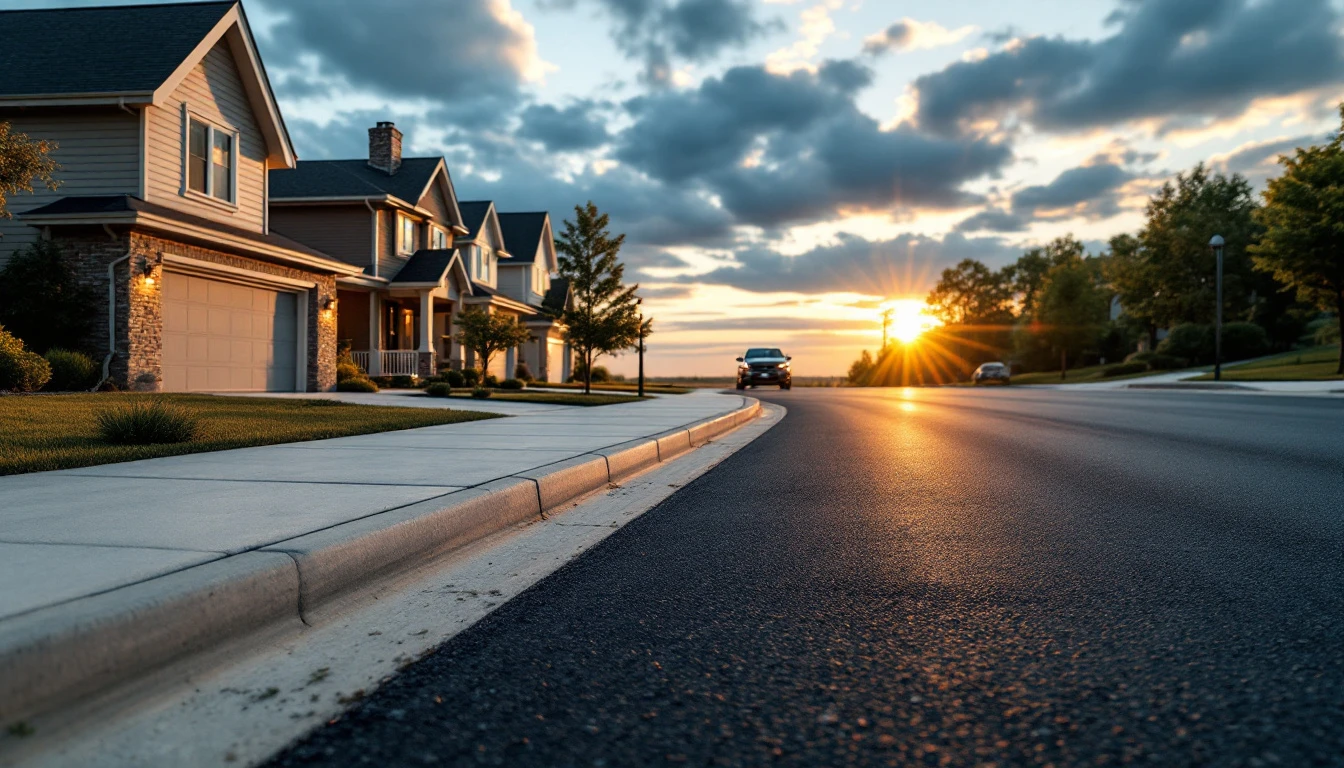 Light concrete driveway meeting a dark asphalt street at the curb