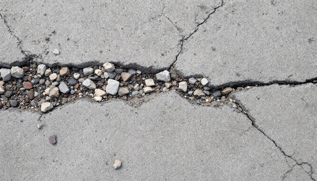 Crushed concrete slab corner broken under a heavy load