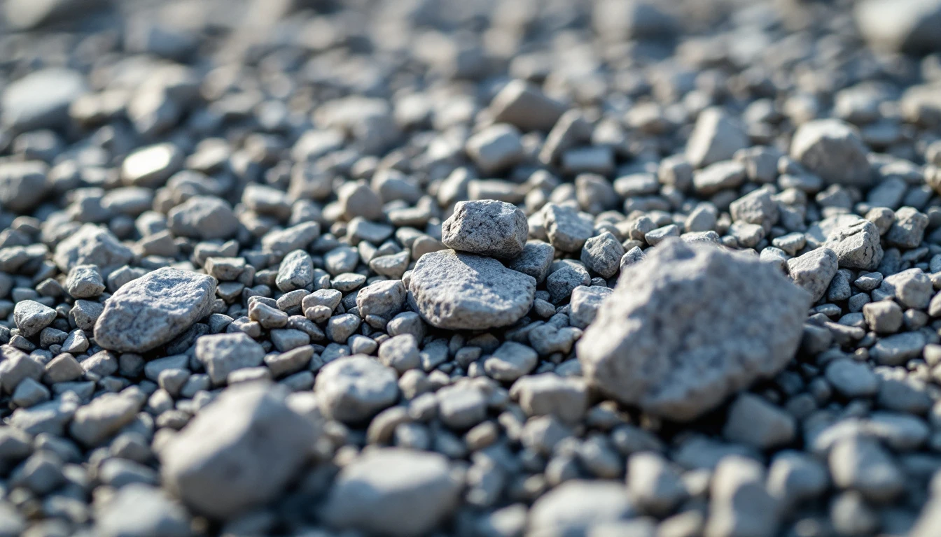 Crushed stone gravel with angular gray aggregate in sharp close detail
