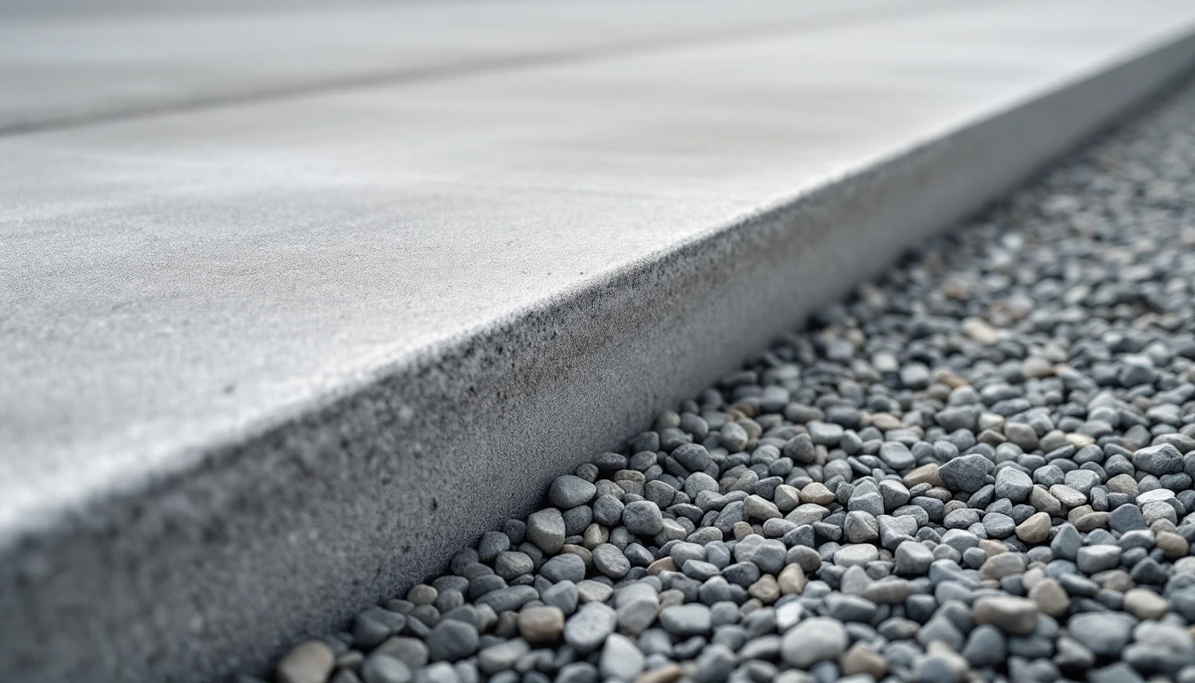 Thick concrete slab edge showing deep section over compacted gravel