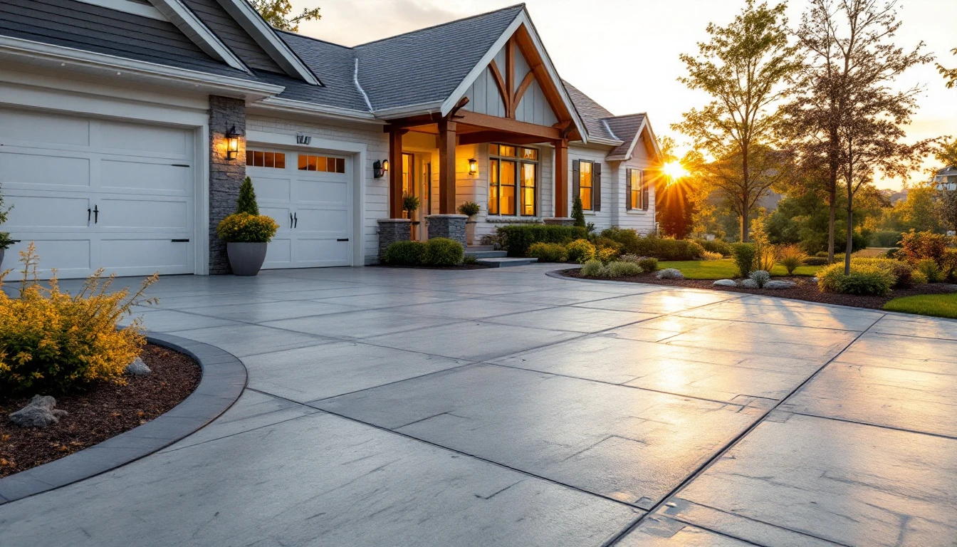 New concrete drive with generous width and clean sawn joints