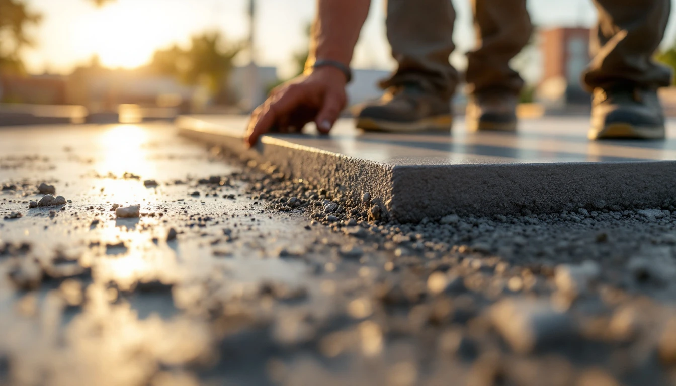 Rounded edger groove along the edge of a fresh slab