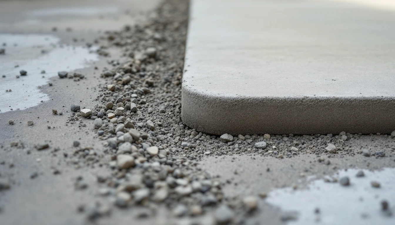 Rounded edging groove along the border of a fresh concrete slab