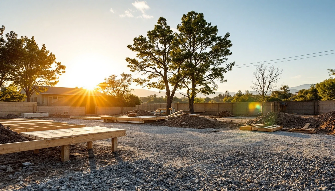 Wooden forms and a graded base waiting at an empty driveway job site
