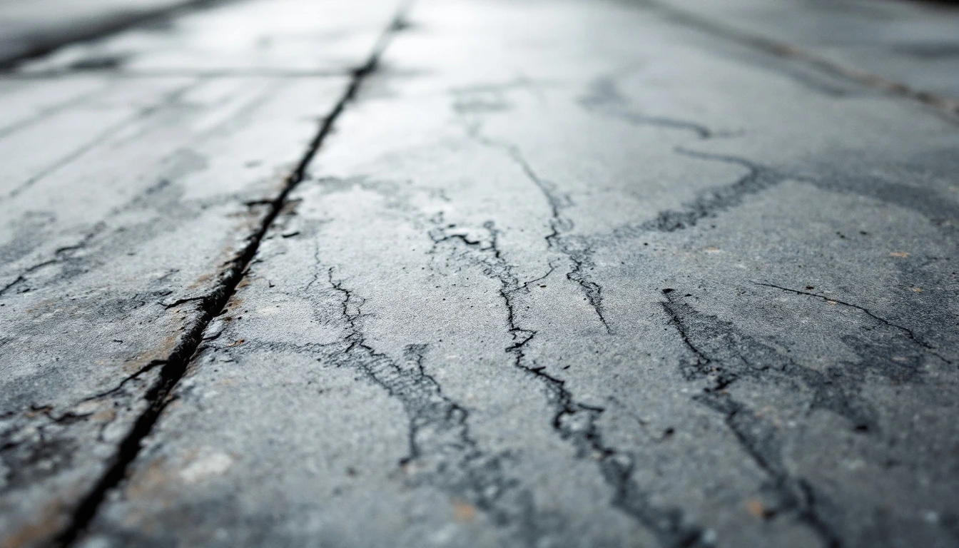 Etched wand marks and streaks gouged into a concrete surface