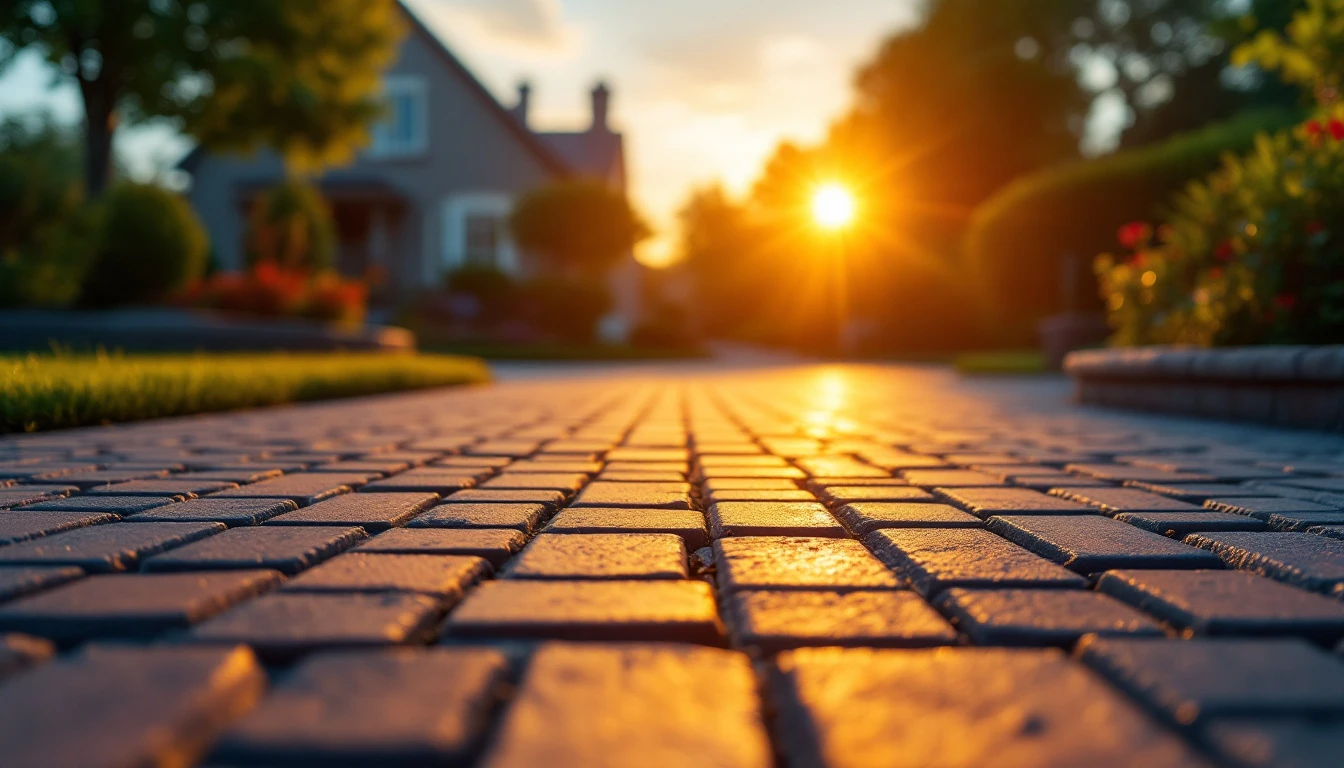Sealed paver drive glowing in warm evening sunlight