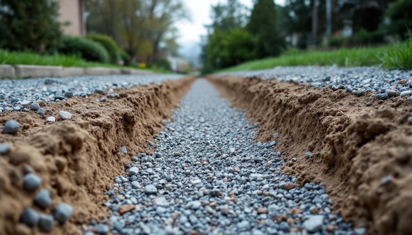 Excavated base with a layer of compacted gravel