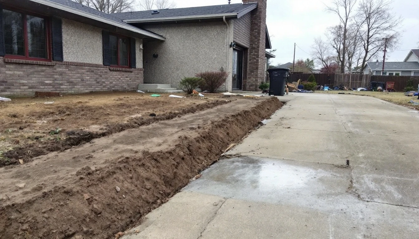 Dug out extension strip running alongside an older concrete driveway