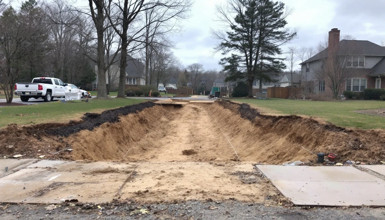 Extra excavated strip widening the footprint beyond marked string lines