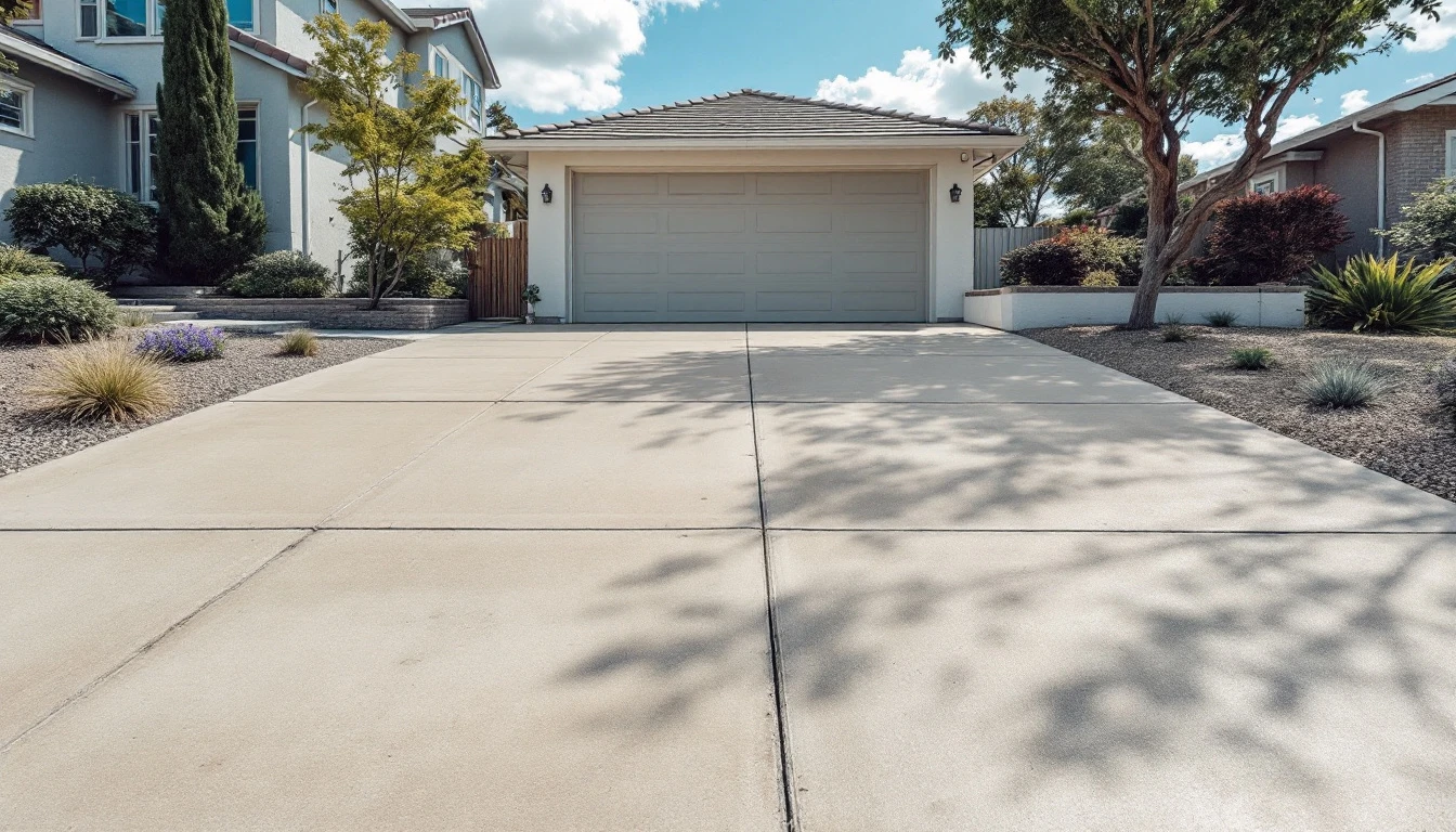 Extra wide concrete driveway with clear open space on both sides