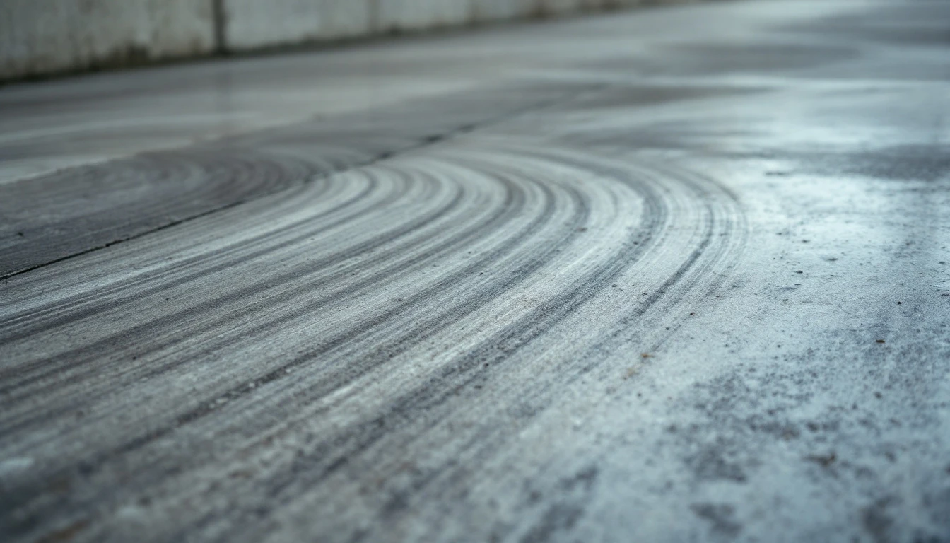 Faded smooth concrete with sweeping hand trowel arcs