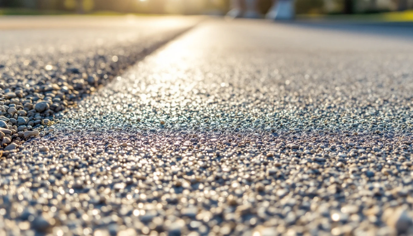 Fine broom texture on new concrete in bright sunlight
