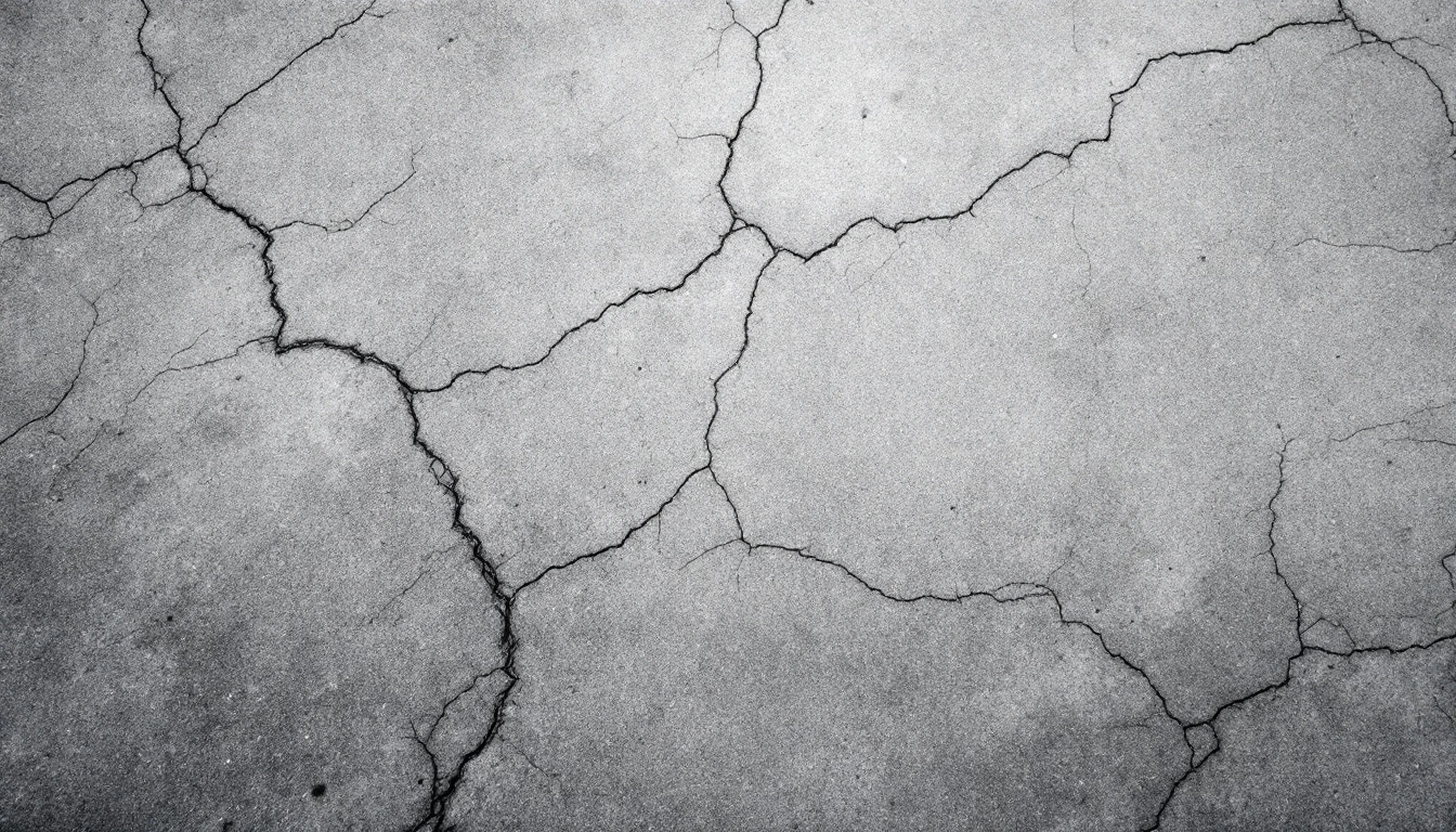 Network of fine cracks spreading across a concrete driveway panel