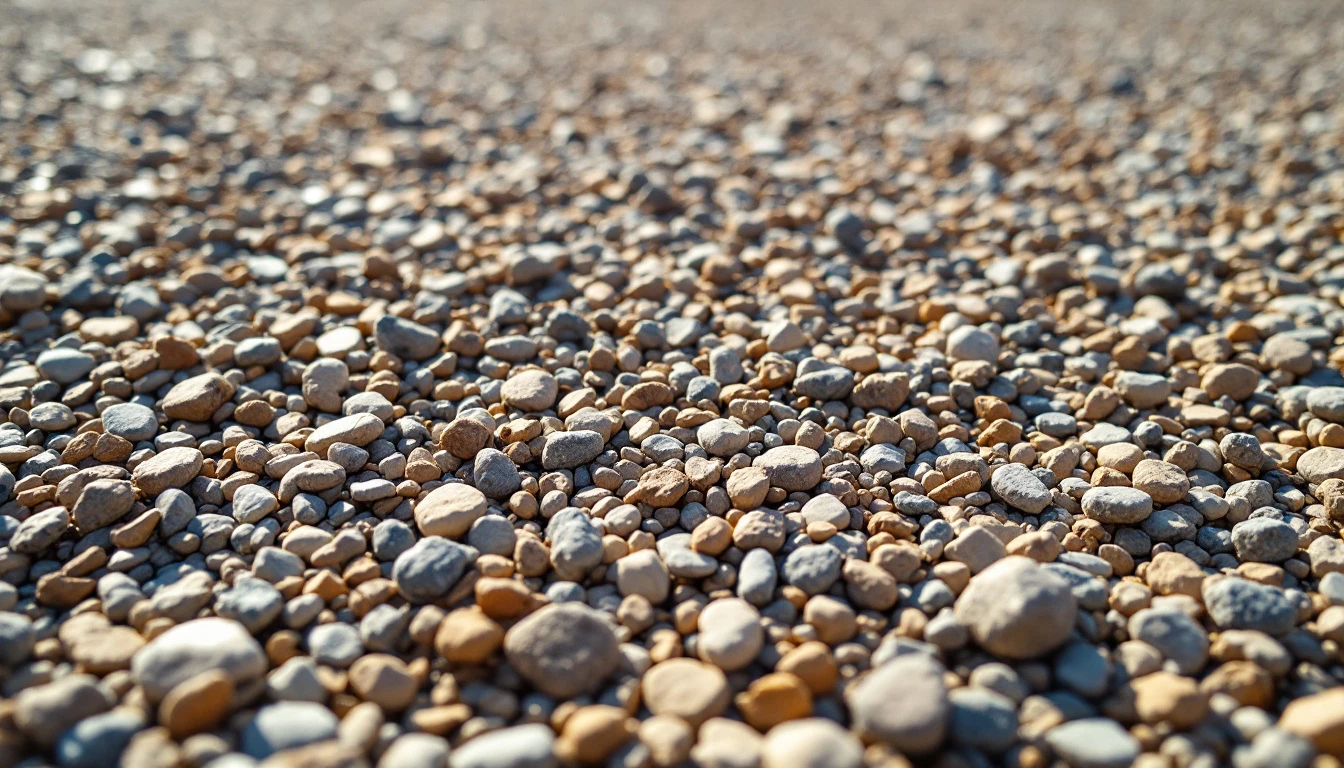 Firmly compacted gravel base surface with tight stone texture