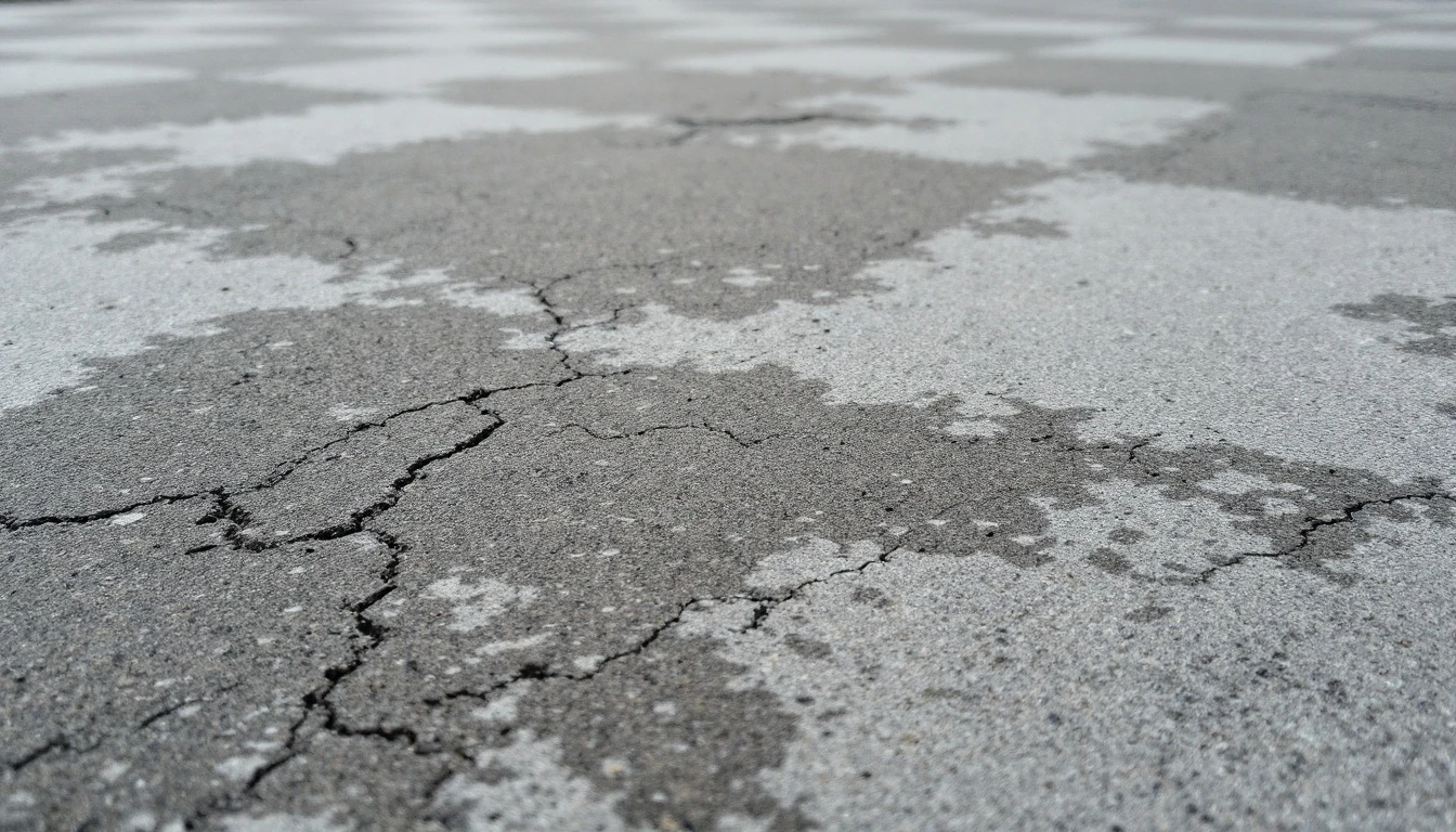 Close view of flaking scaled patches across a concrete surface