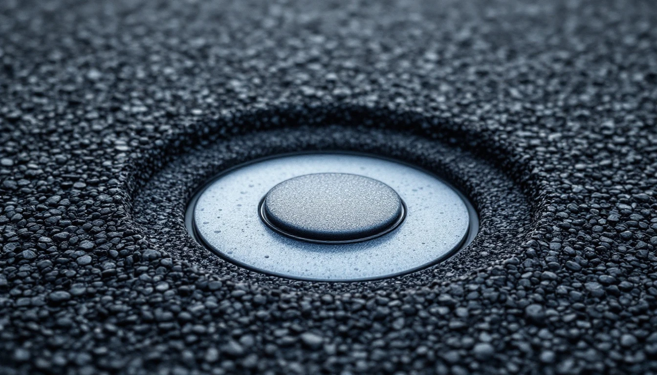 Small round sensor set flush into dark sealed asphalt