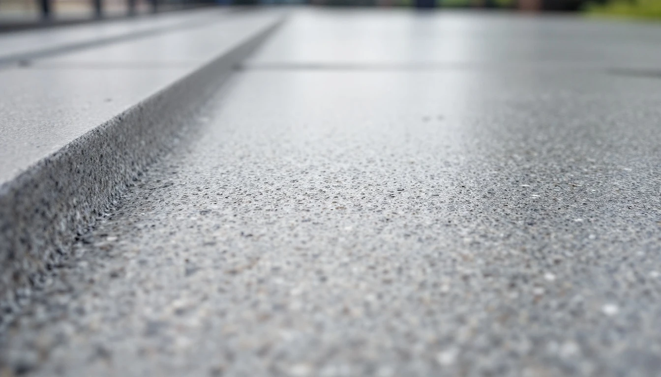 Fresh broom-finished concrete with even ridge lines under flat light