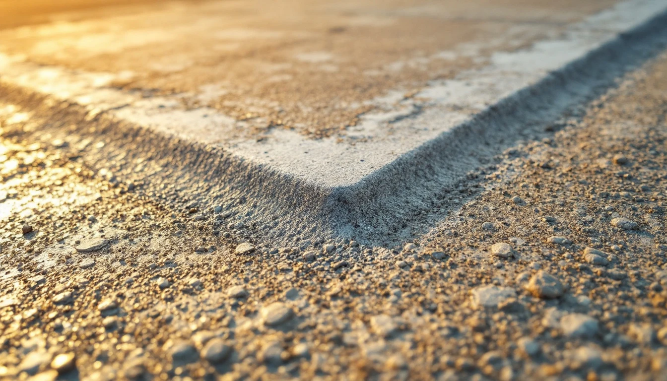 Fresh overlay edge meeting a worn older concrete slab
