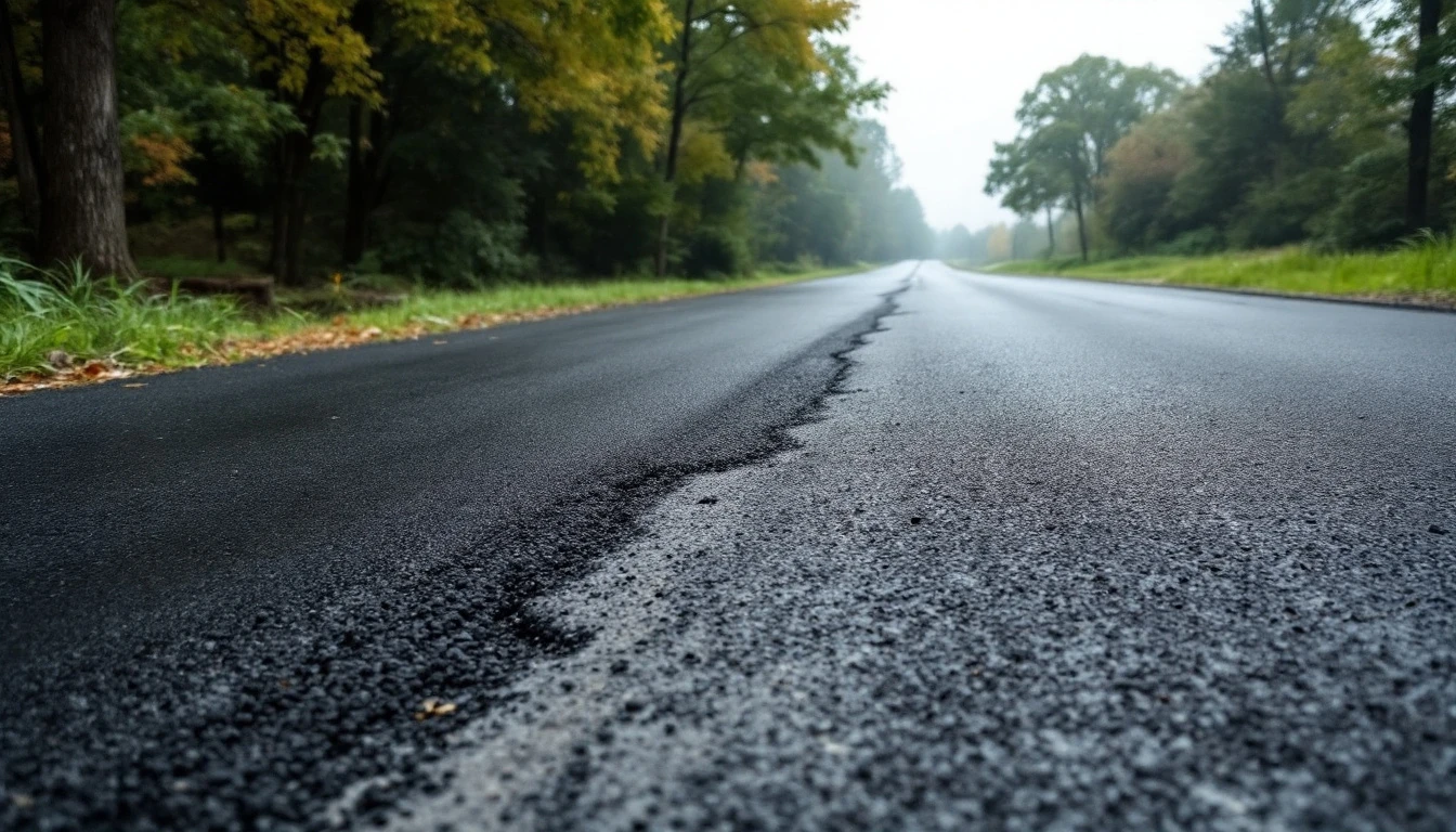 Fresh asphalt overlay meeting the faded older pavement surface