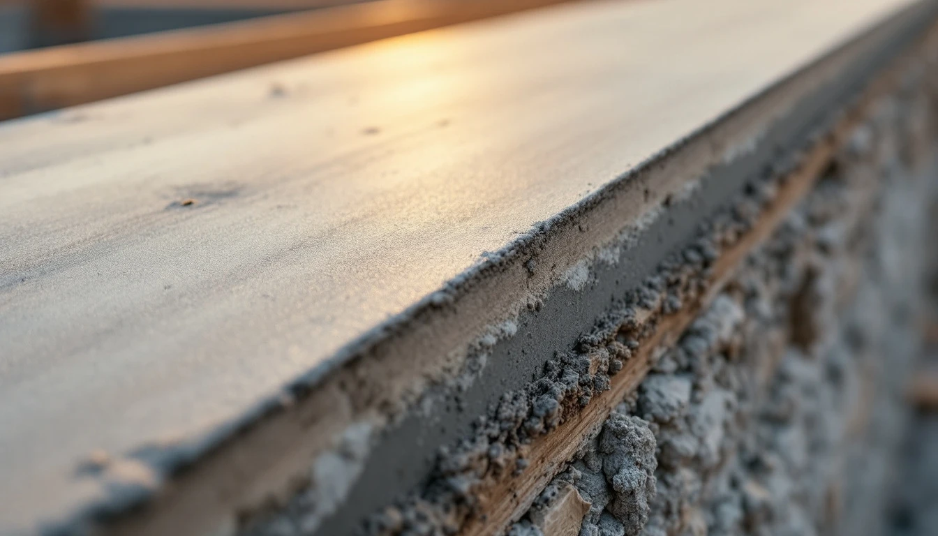 Fresh concrete slab edge revealed beside a loosened wooden form