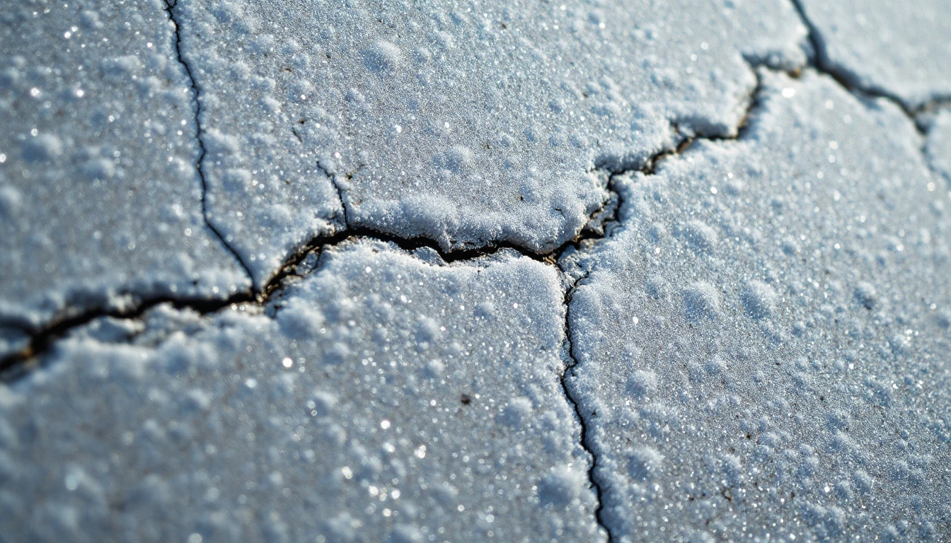 Frost cracked concrete panel with fine lines across surface