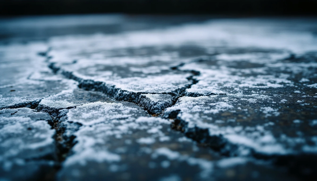 Frost lifted concrete slabs sitting uneven with jagged open gaps