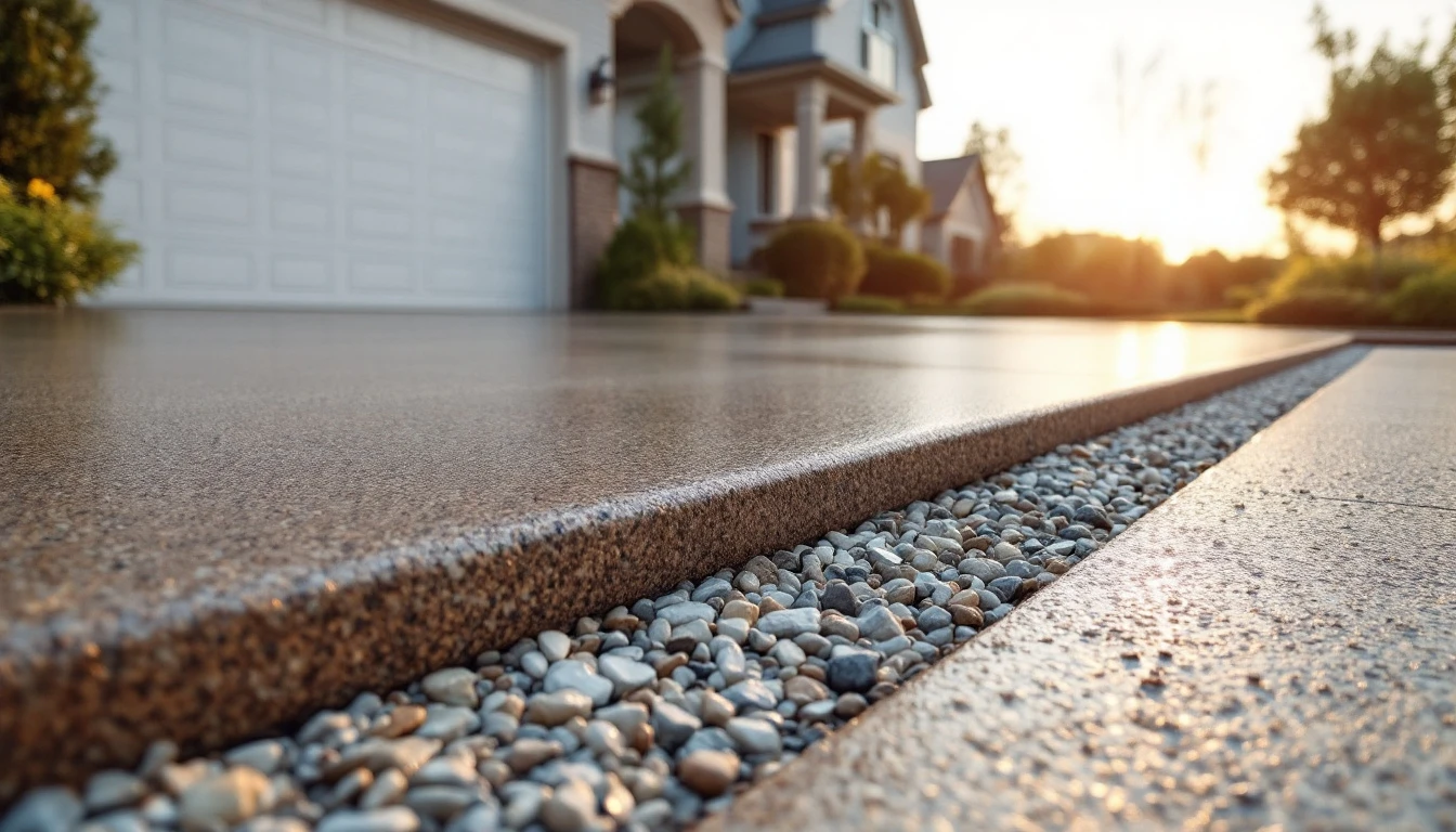 Granite sett edging along a sealed concrete drive