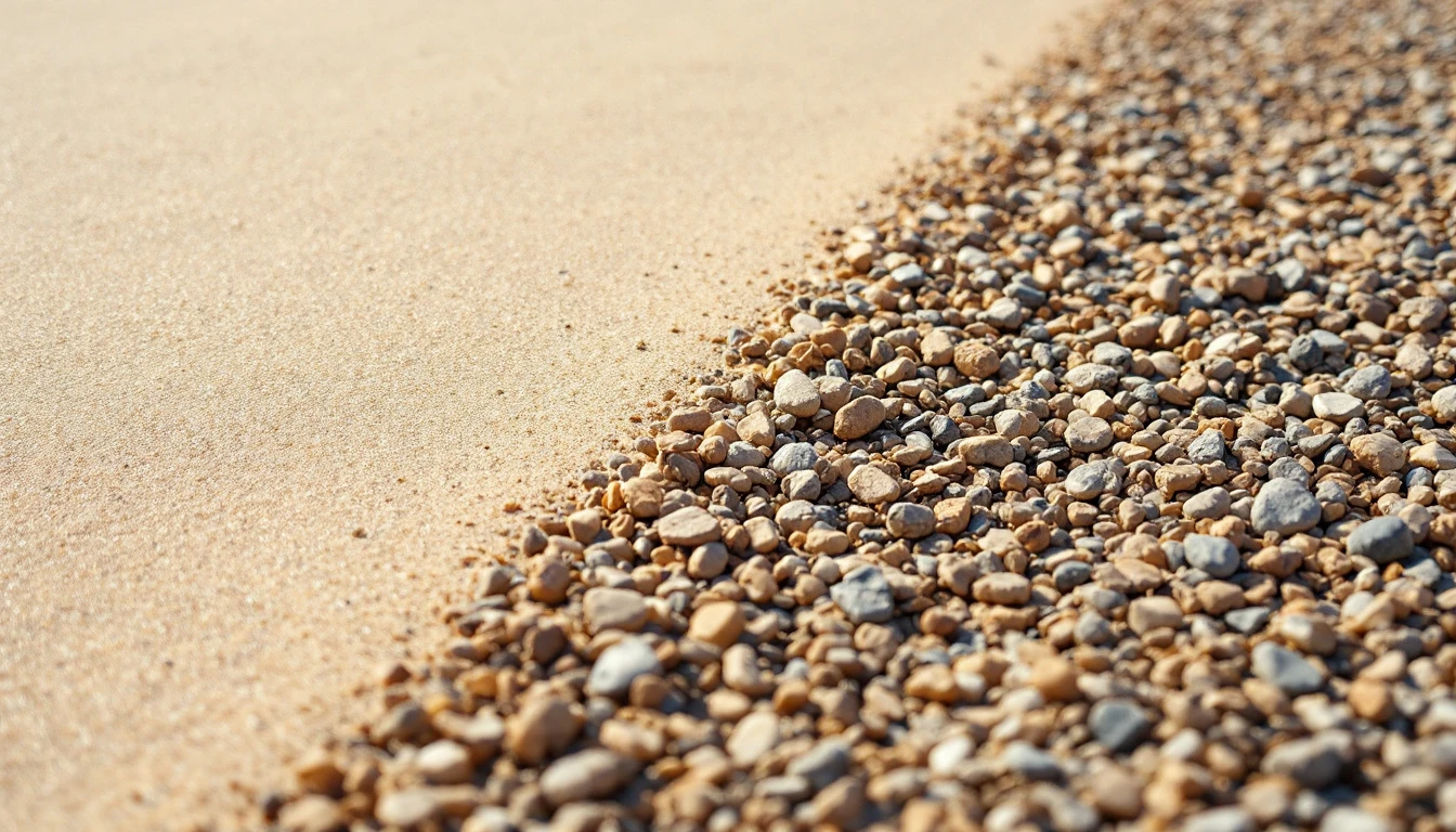Loose gravel spread over pale sand along the drive edge