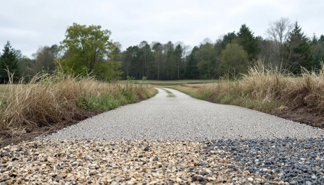 Fresh gravel pad widening a country driveway approach