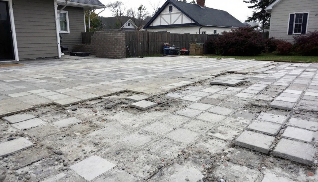 Partly laid paver driveway over a screeded sand bedding layer