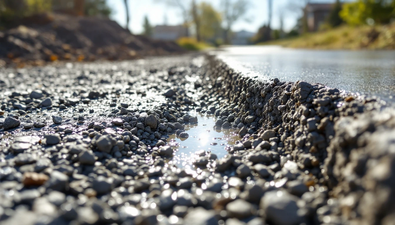 Half poured drive with wet concrete meeting a prepared gravel base