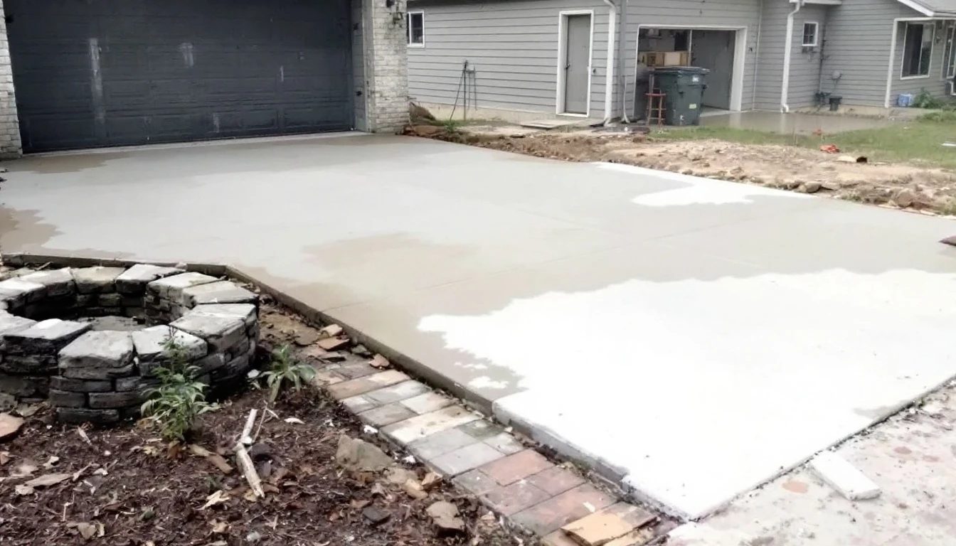Half resurfaced concrete driveway showing fresh coat meeting aged slab