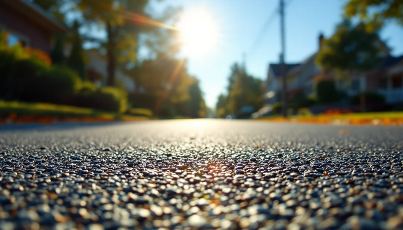 Sun baked weathered asphalt driveway shimmering in harsh midday heat