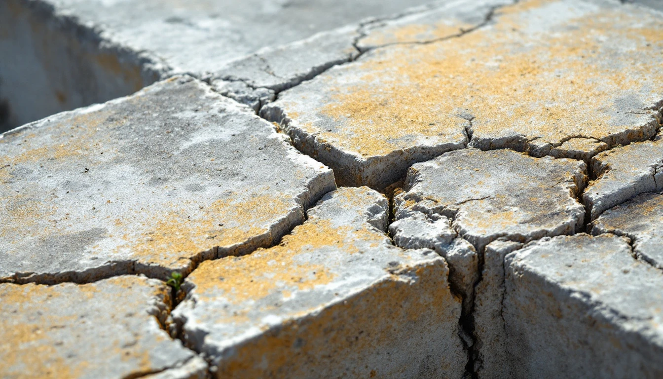 Lifted concrete slab tilted at a buckled joint in harsh sunlight
