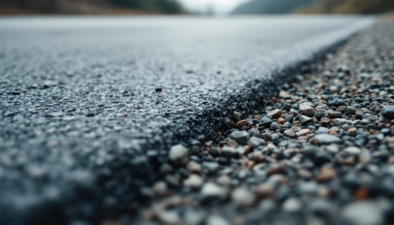 Loose weathered gravel edge ending against a strip of asphalt