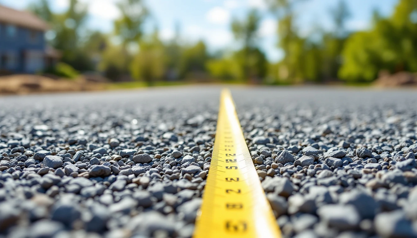 Measuring tape stretched across a staked gravel base
