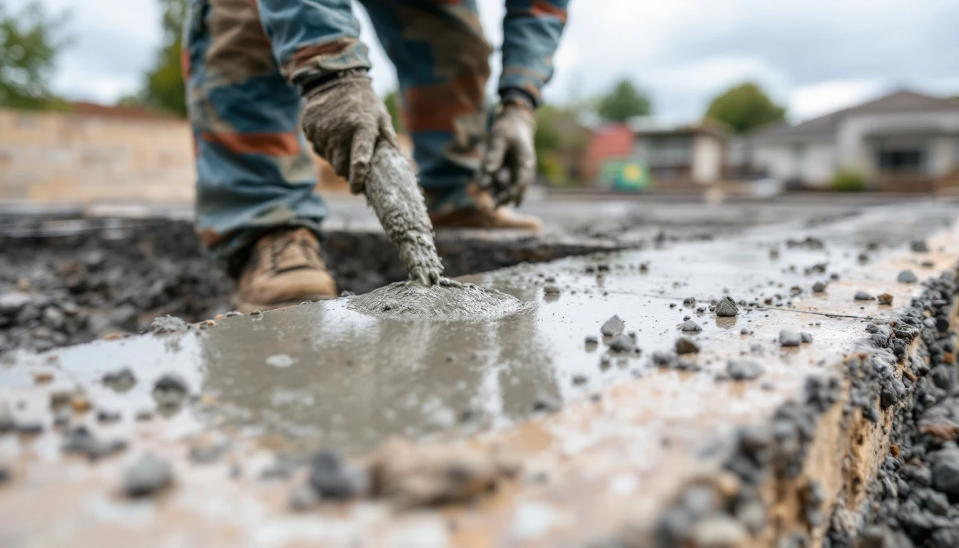 Fresh pour between forms covering an aged weathered slab